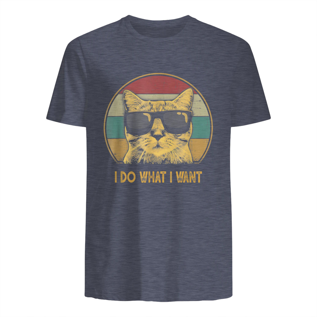 Retro I do What I Want cat Funny cat Lover T-Shirt Small in Heather Navy - back view