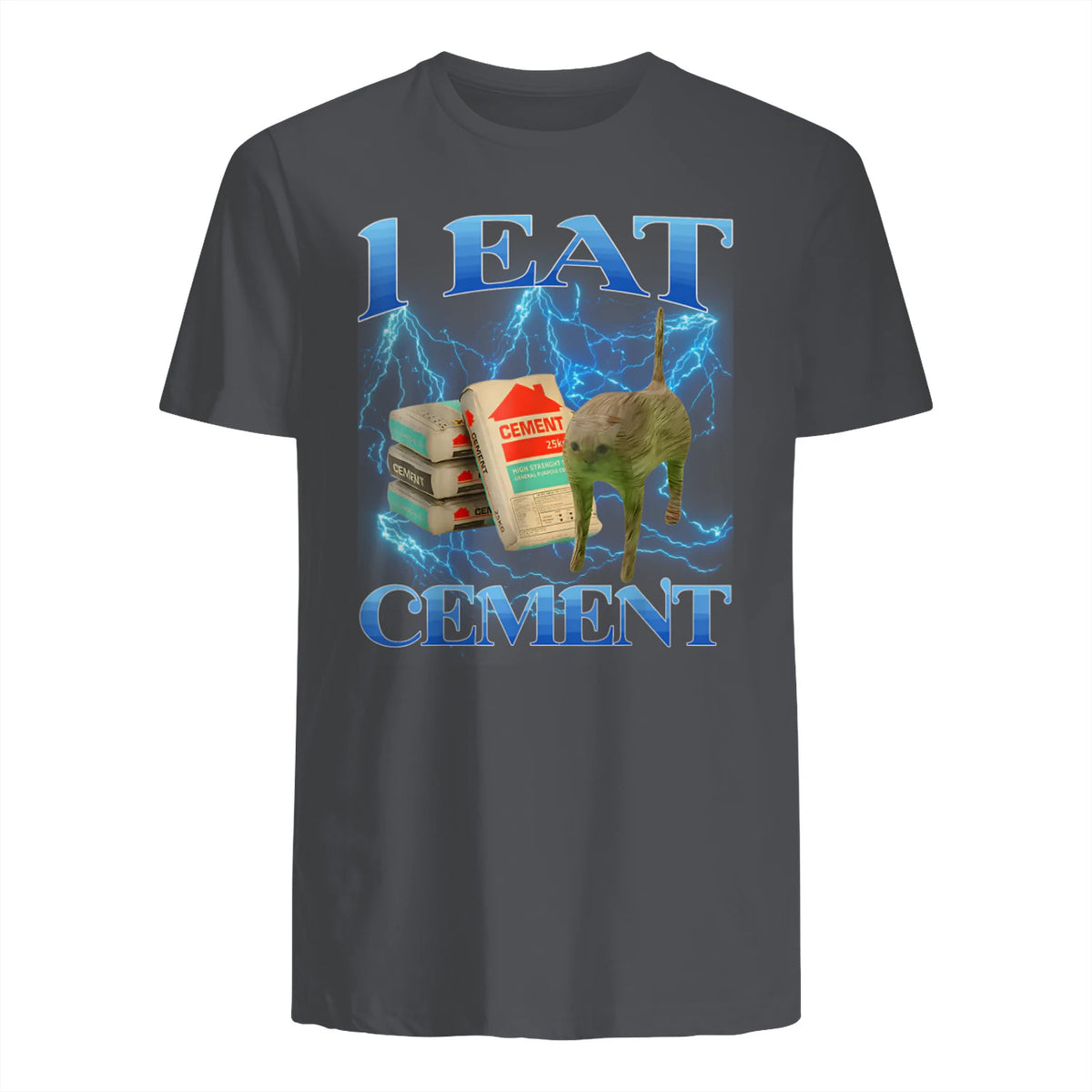 I Eat Cement Funny Cat Meme Internet Memes Funny Memes Gen-Z T-Shirt in Charcoal - back view