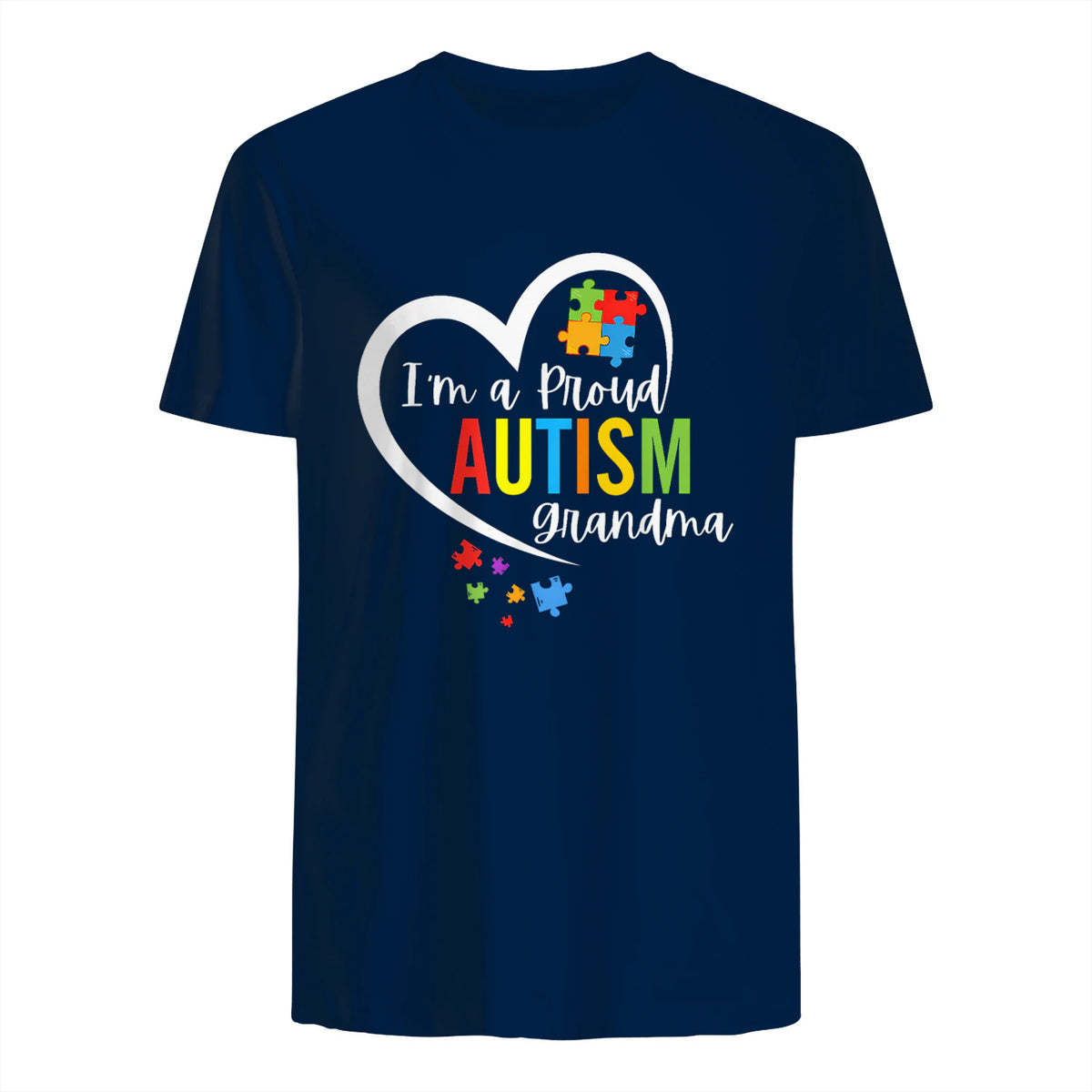 I'm A Proud Grandma Love Heart Autism Awareness Puzzle in Navy - back view