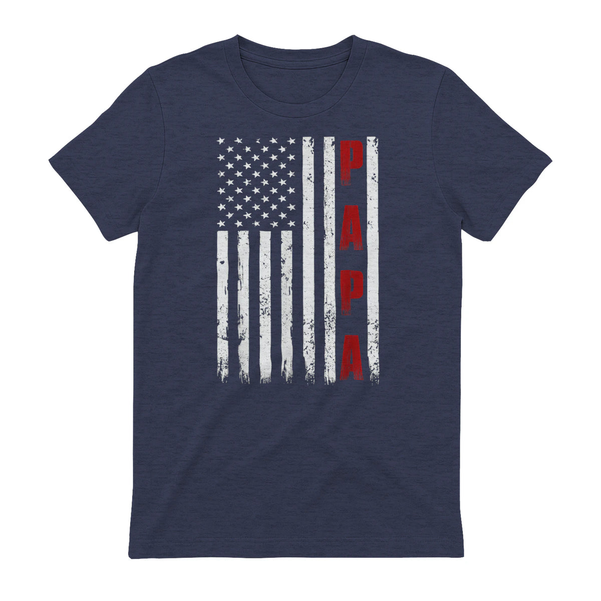 Proud Papa Flag Funny Father's Day from Grandchildren T-Shirt in Heather Navy - back view