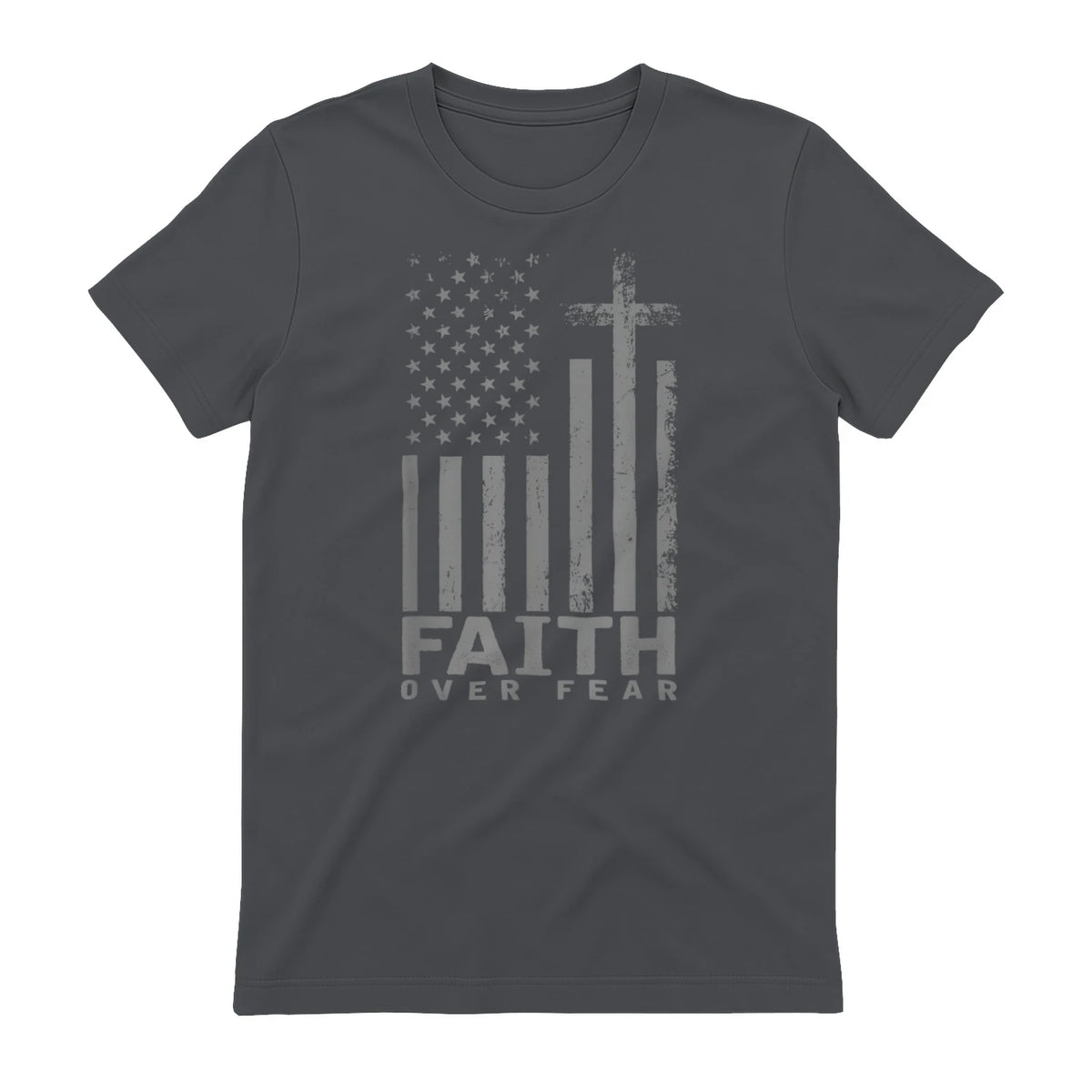 America Pride US Flag Faith Over Fear Prayer T-Shirt in Charcoal - back view