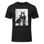 Samurai Cat Warrior Ink - Japanese Art Feline Katana T-Shirt in Black - front view