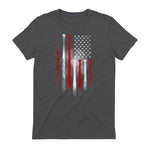 Vintage Baseball American Flag T-Shirt, Classic Fit Black Tee for Dad and Mom in Charcoal - back view