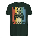 Level Sixteen Unlocked Video Gamer Birthday T-Shirt in Forest Green - back view