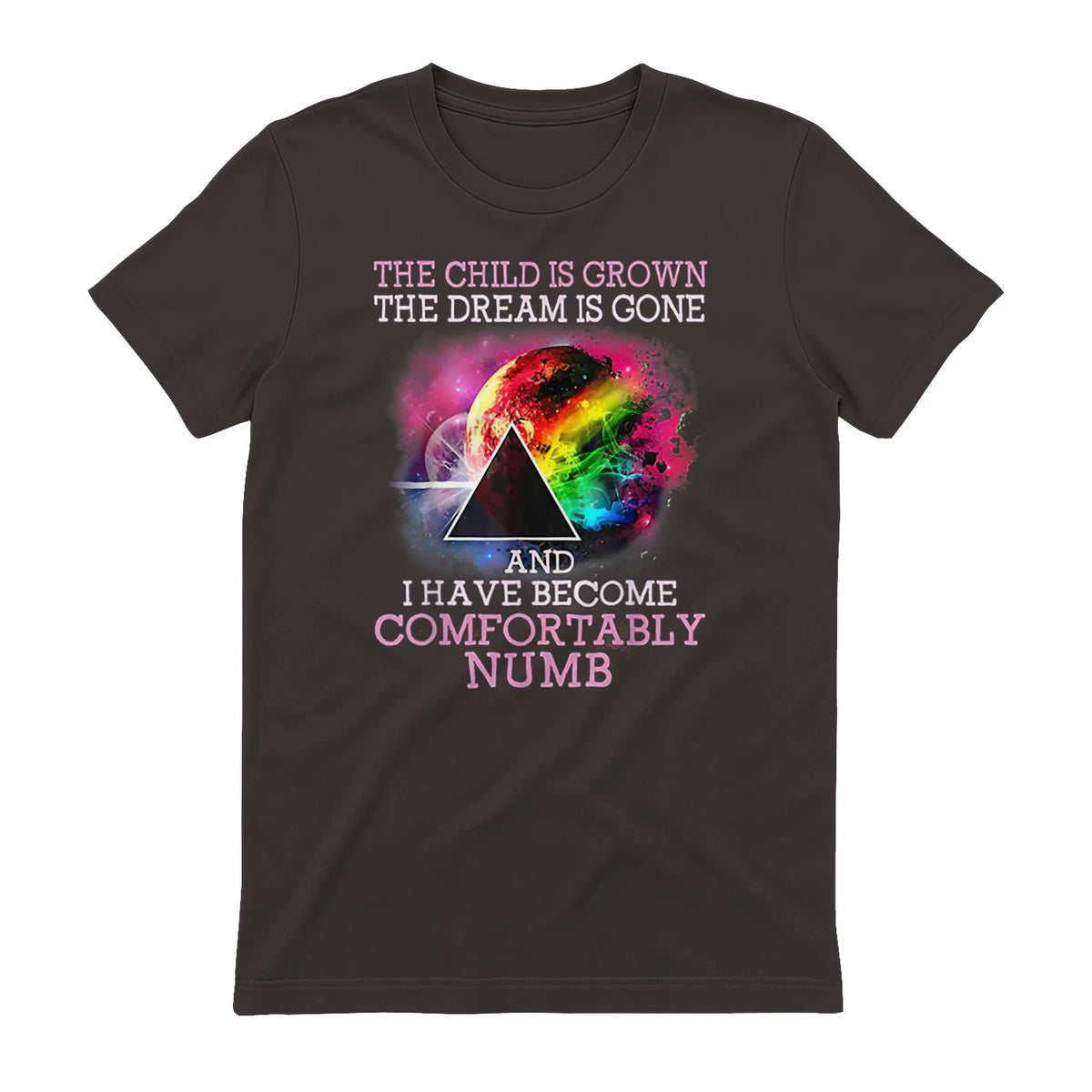 The Child Is Grown The Dream Is Gone Comfortably Number T-Shirt in Dark Chocolate - back view