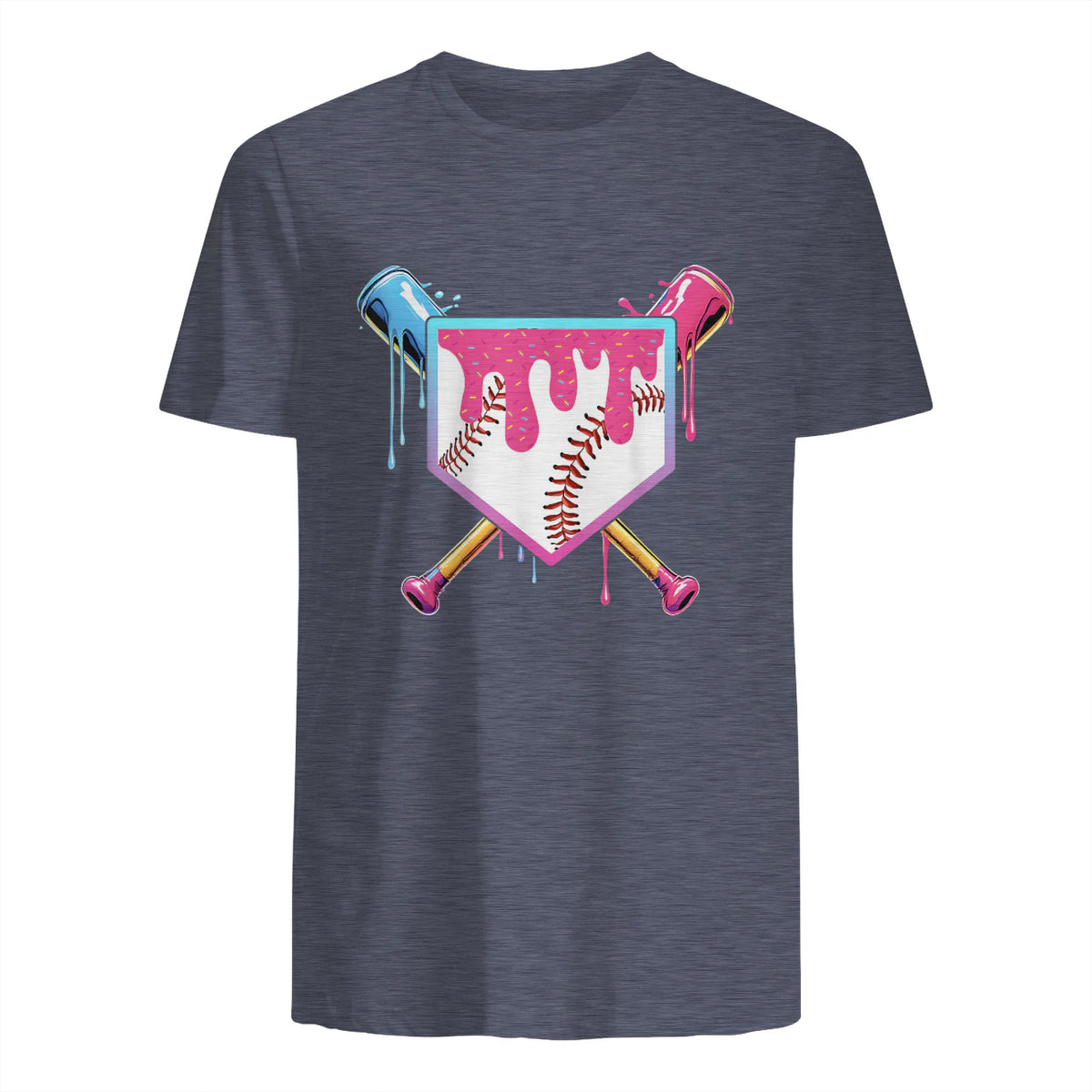 Baseball Drip Youth T-Shirt in Heather Navy - back view