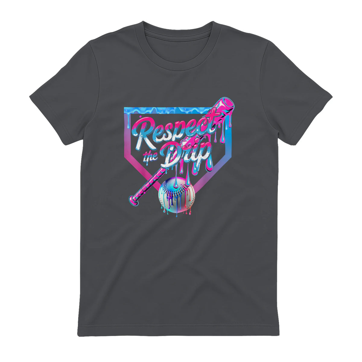 Baseball Drip for Boys Ice Cream Drip Youth Boys Baseball T-Shirt in Charcoal - back view