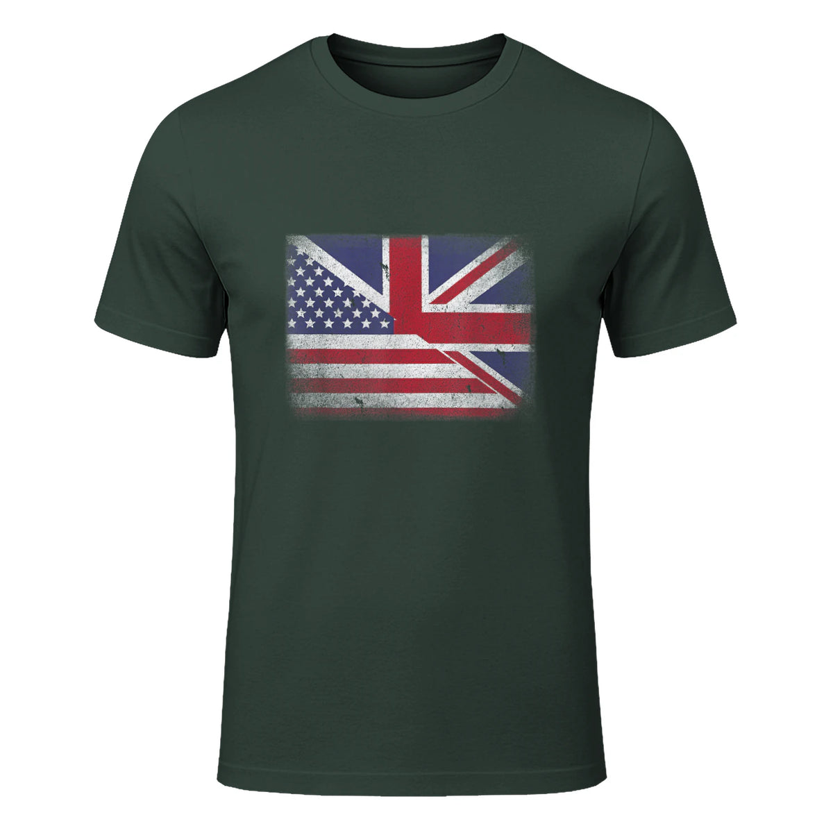Vintage Half American Half British Flag Great Britain USA T-Shirt in Forest Green - front view