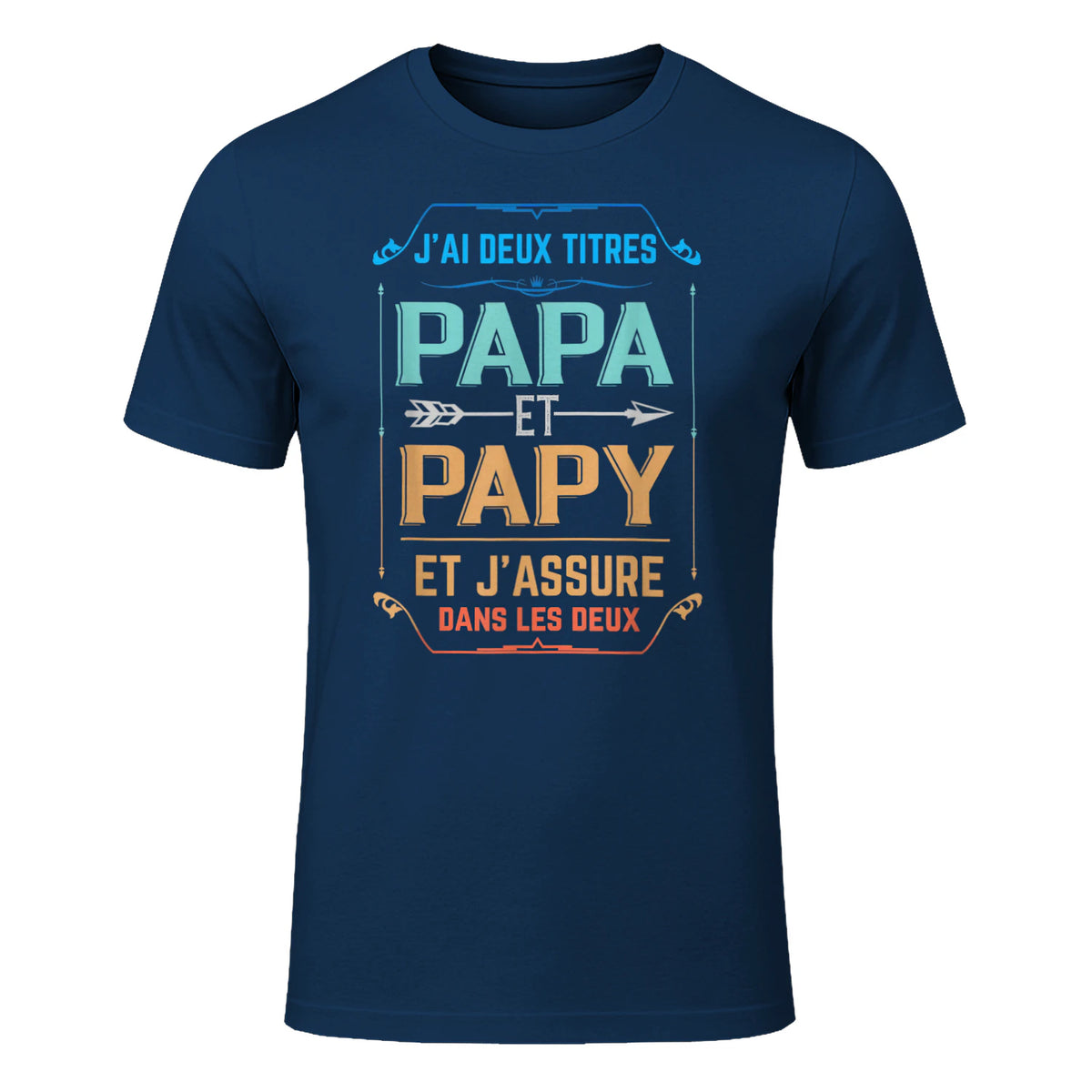Deux Papa J'Ai et Papy Titres Grand Père in Navy - front view