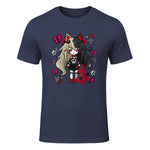 Chibi Kawaii Emo Pastel Goth Girl with Sad Bunny in Heather Navy - front view