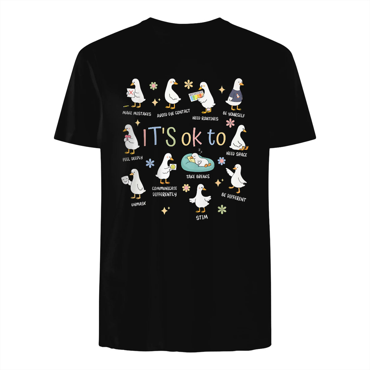 Funny It’s Ok to Be Different Autism Goose Teacher in Black - back view