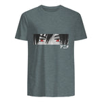 Anime in Japanese Characters Kawaii Eyes Face Short Sleeve in Dark Heather - back view