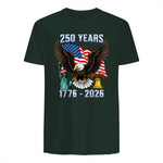 American Flag Fourth of July Anniversary T-Shirt in Forest Green - back view