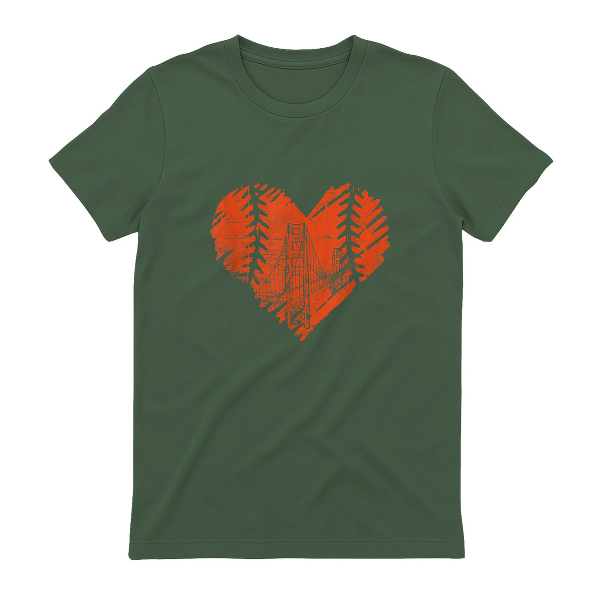 US State San Francisco Baseball Vintage Heart T-Shirt in Military Green - back view