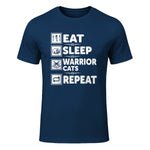 Cat & Cats Lover - Eat Sleep Warrior Cat Repeat - Cat T-Shirt in Navy - front view