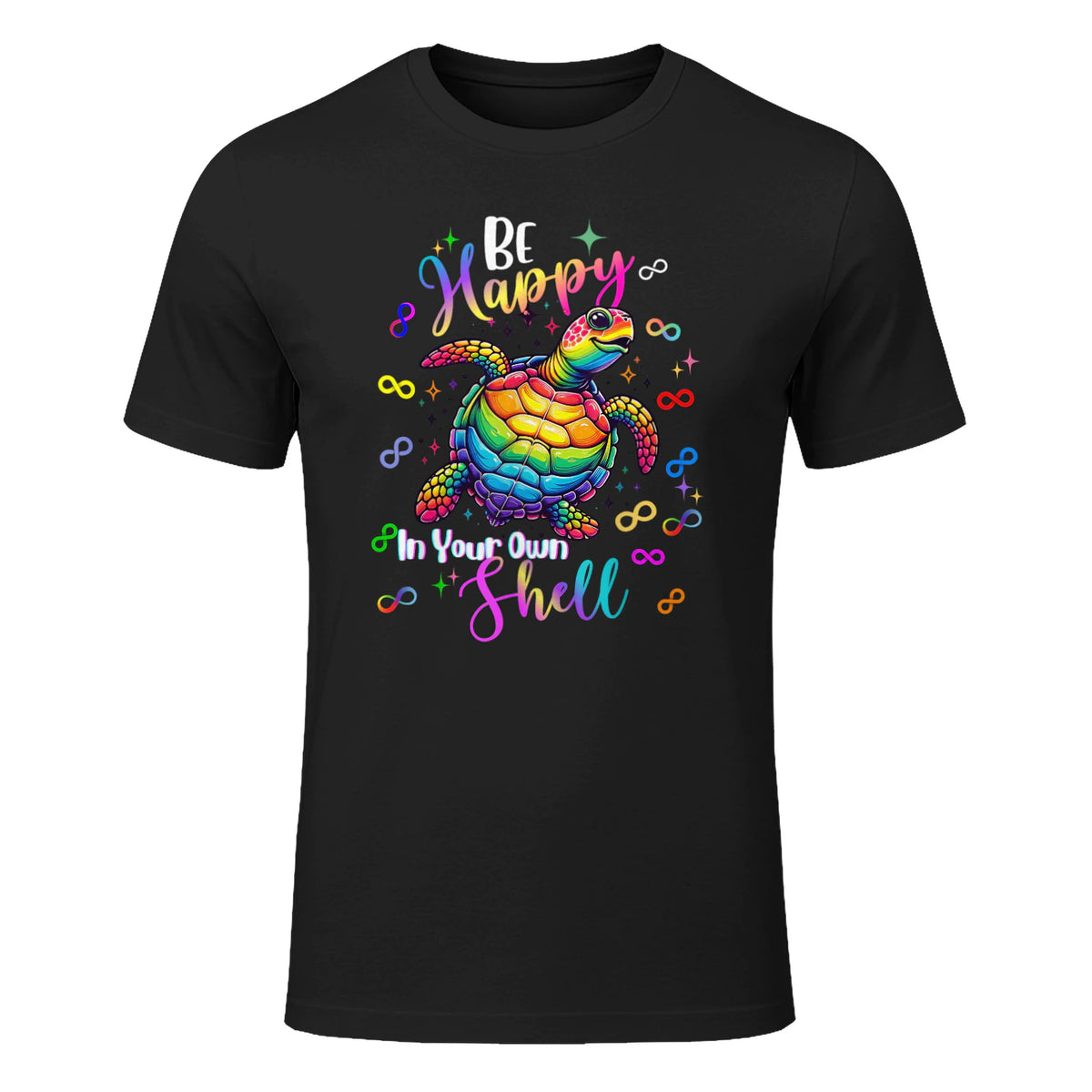 Rainbow Turtle Be Happy in Your Own Shell Autism Awareness in Black - front view