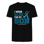 I Wear Blue for My Son Autism Awareness T-Shirt in Black - back view