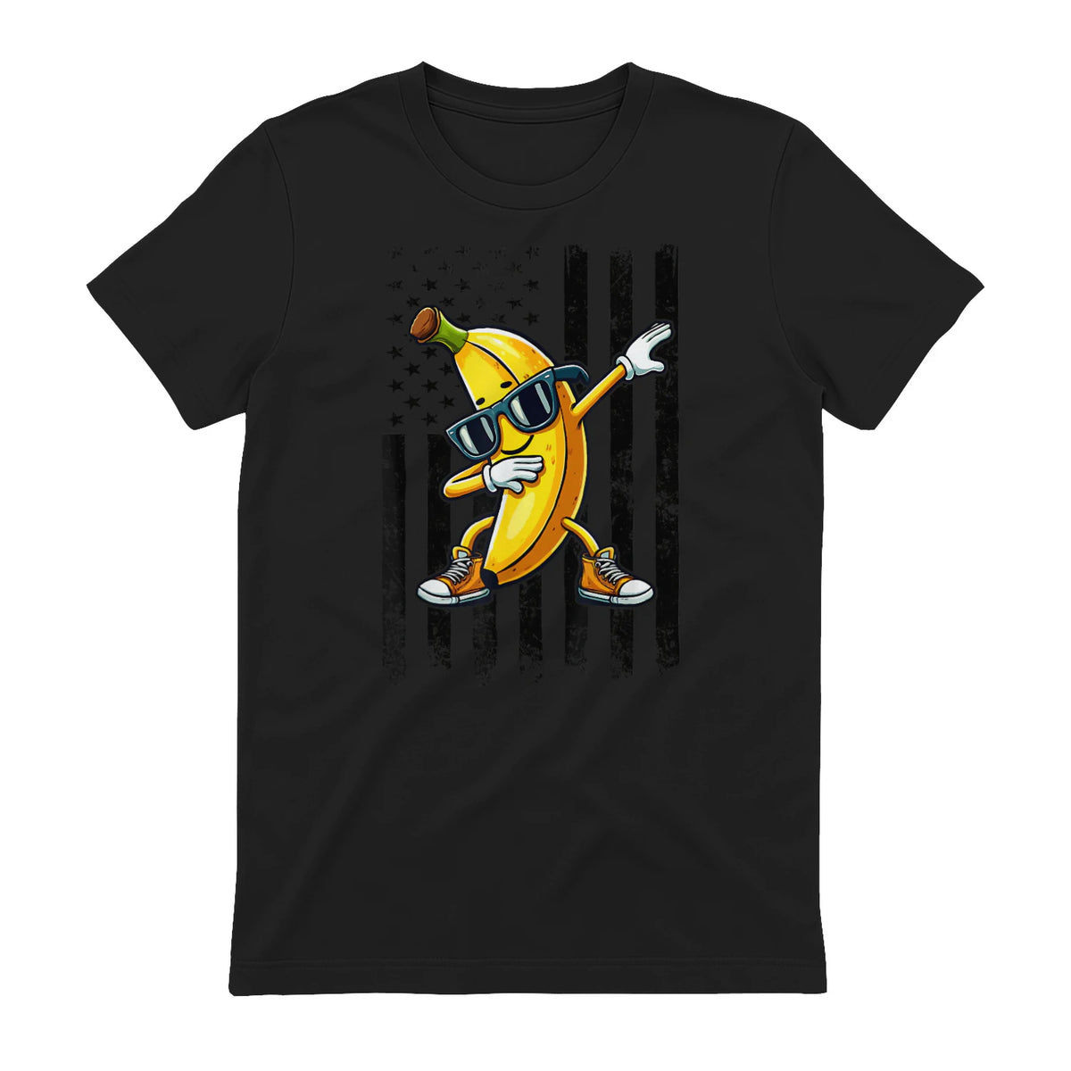Dabbing Banana Retro American Flag Banana Lover Boys Kids T-Shirt in Black - back view