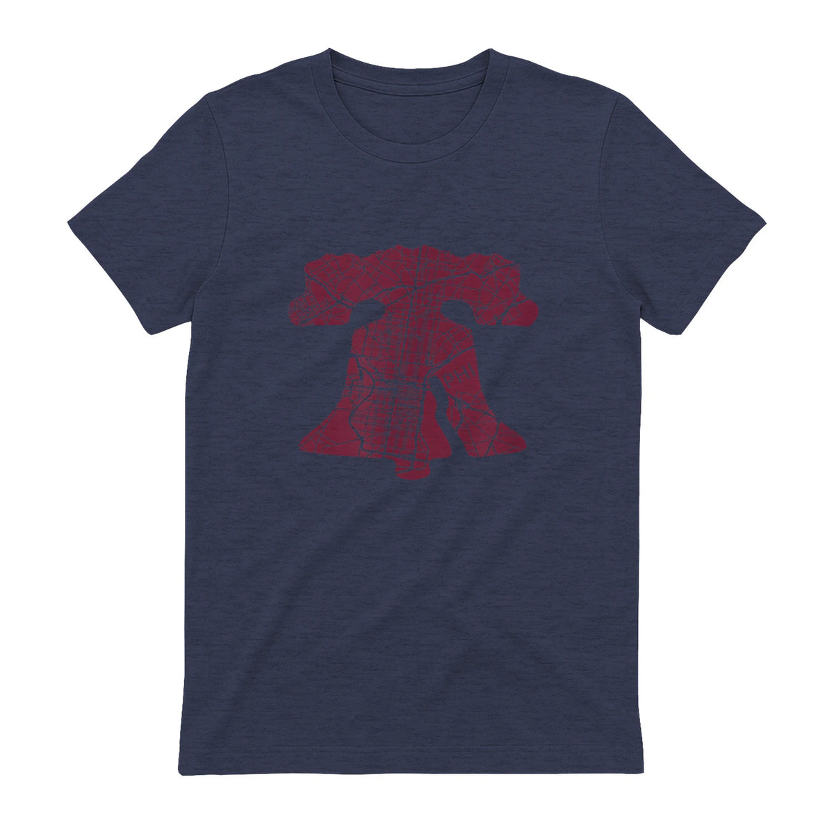 Philadelphia Street Map Liberty Bell Vintage Maroon Philly T-Shirt in Heather Navy - back view