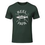 Funny Fishing Reel Cool Papa Dad Joke T-Shirt in Forest Green - front view