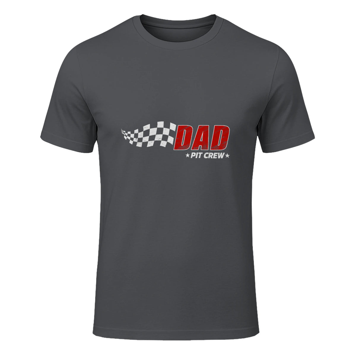 Dad Pit Crew Race Car T-Shirt in Charcoal - front view