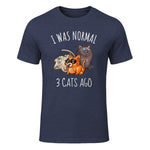 I Was Normal Three Cats Ago T-Shirt in Heather Navy - front view