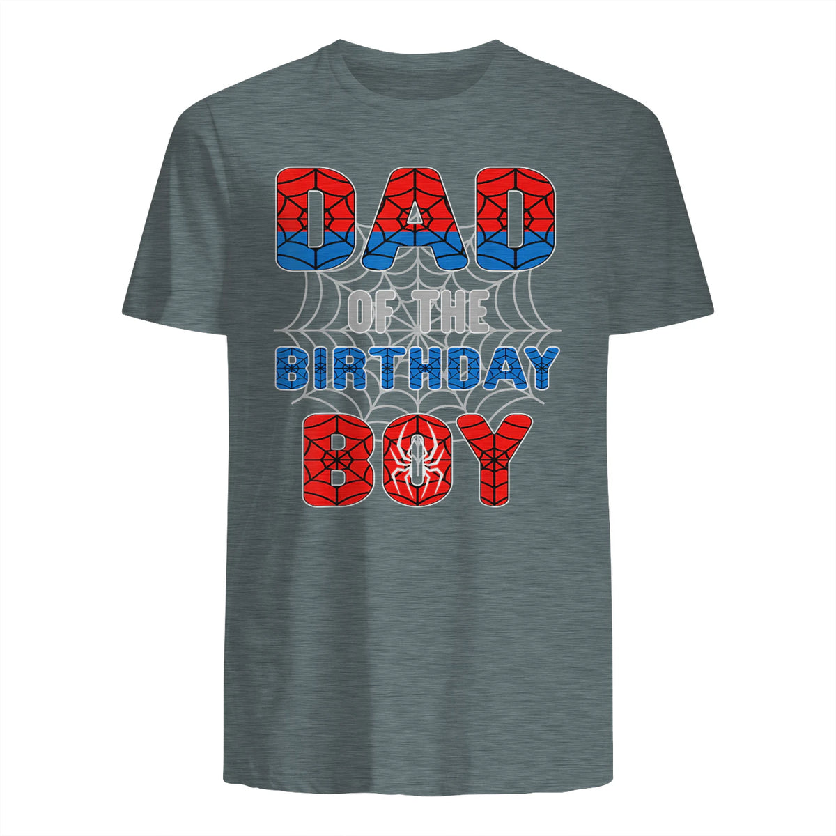 Birthday Boy Dad Spider Web T-Shirt in Dark Heather - back view