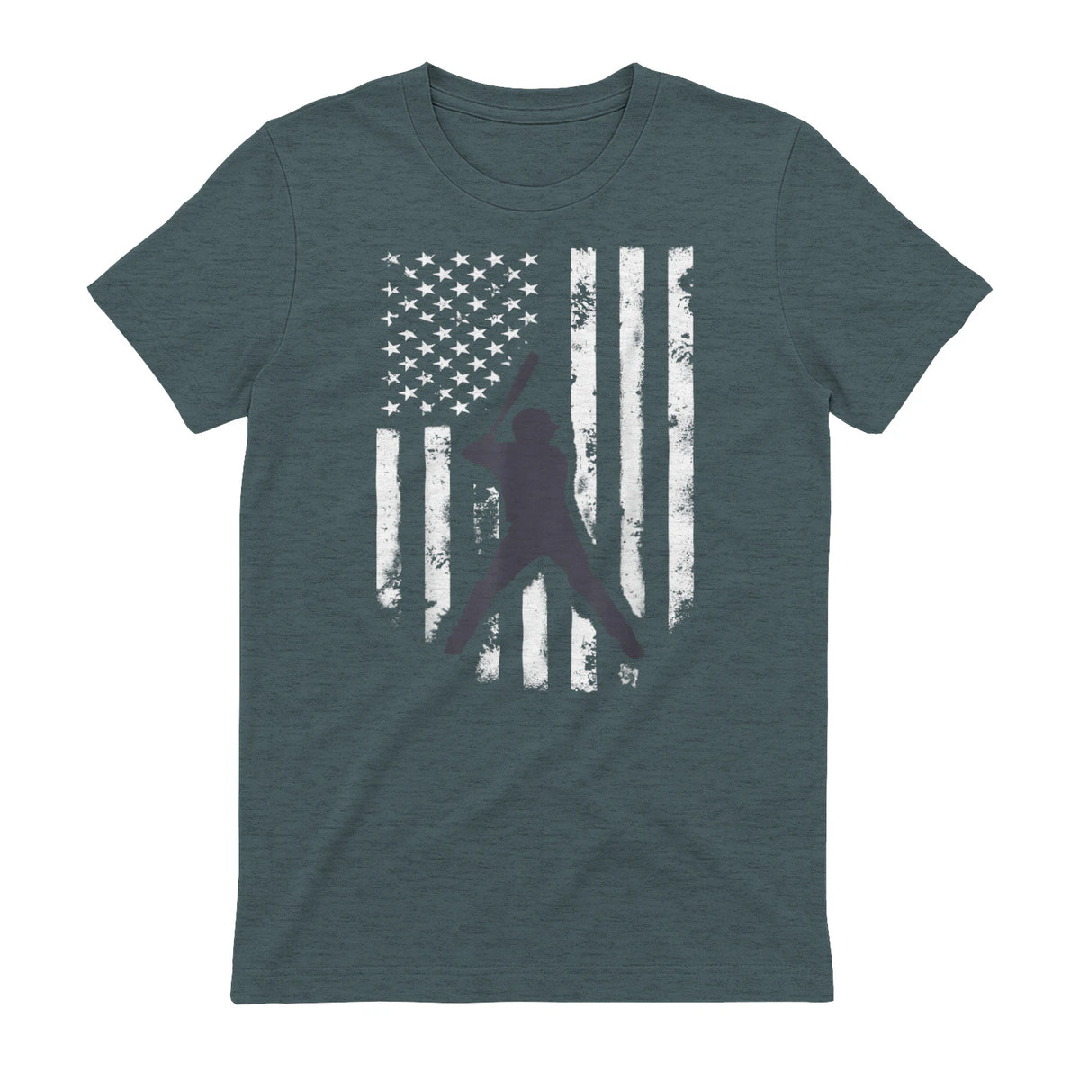 American Flag Baseball Shirt Cool Distressed Jersey Gift Tee T-Shirt in Dark Heather - back view