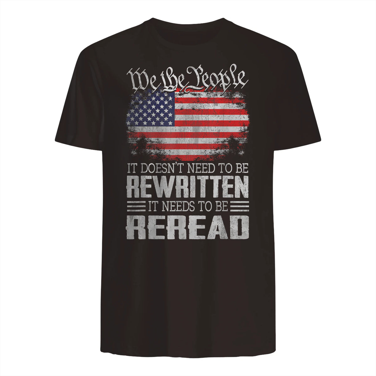 US Flag Constitution of The USA Needs to Be Reread T-Shirt in Dark Chocolate - back view