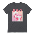 Funny Retro Nineties Japanese Kawaii Strawberry Milk Shake Carton T-Shirt in Charcoal - back view