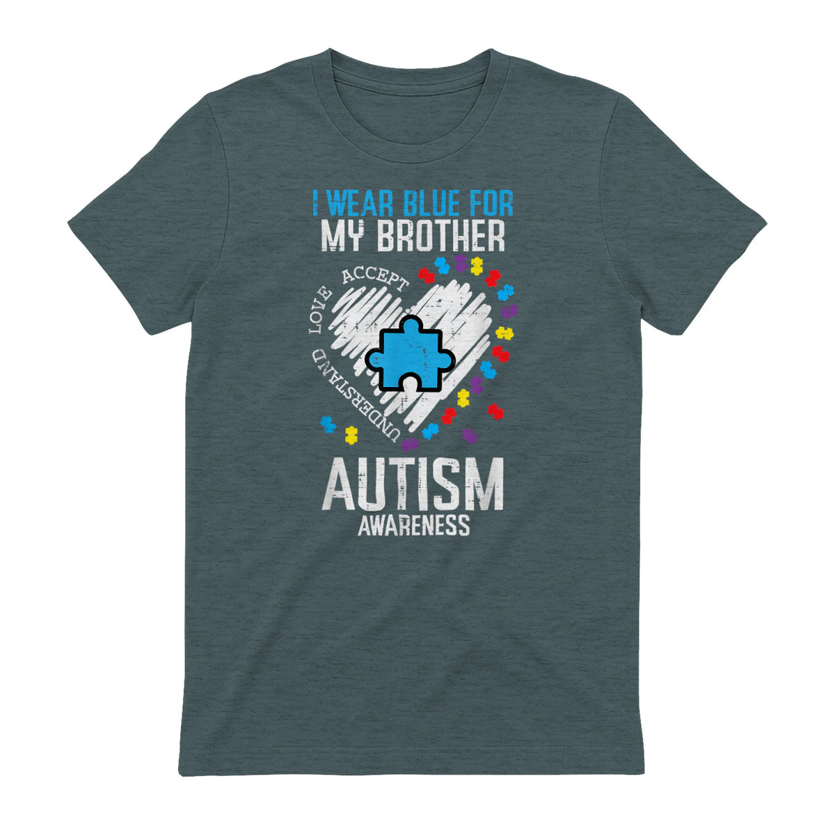 Blue for My Brother Autism Awareness Family Sister Sibling in Dark Heather - back view