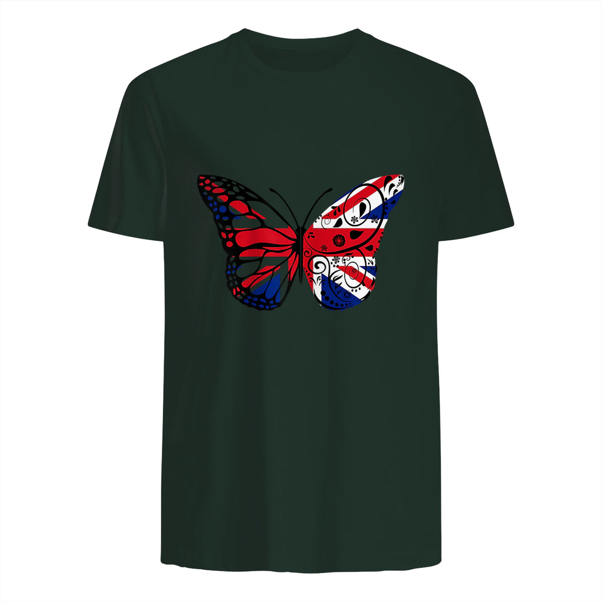 Union Jack Butterfly Butterflies Flag Wings British UK Flag in Forest Green - back view