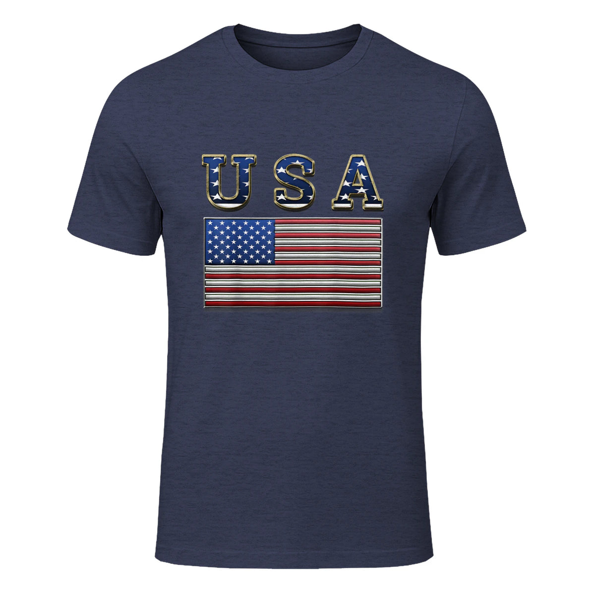 USA American Flag United States US Patriotic T-Shirt in Heather Navy - front view