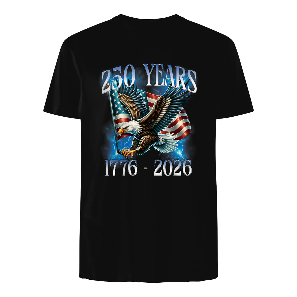 Eagle and Flag Anniversary Birthday T-Shirt in Black - back view
