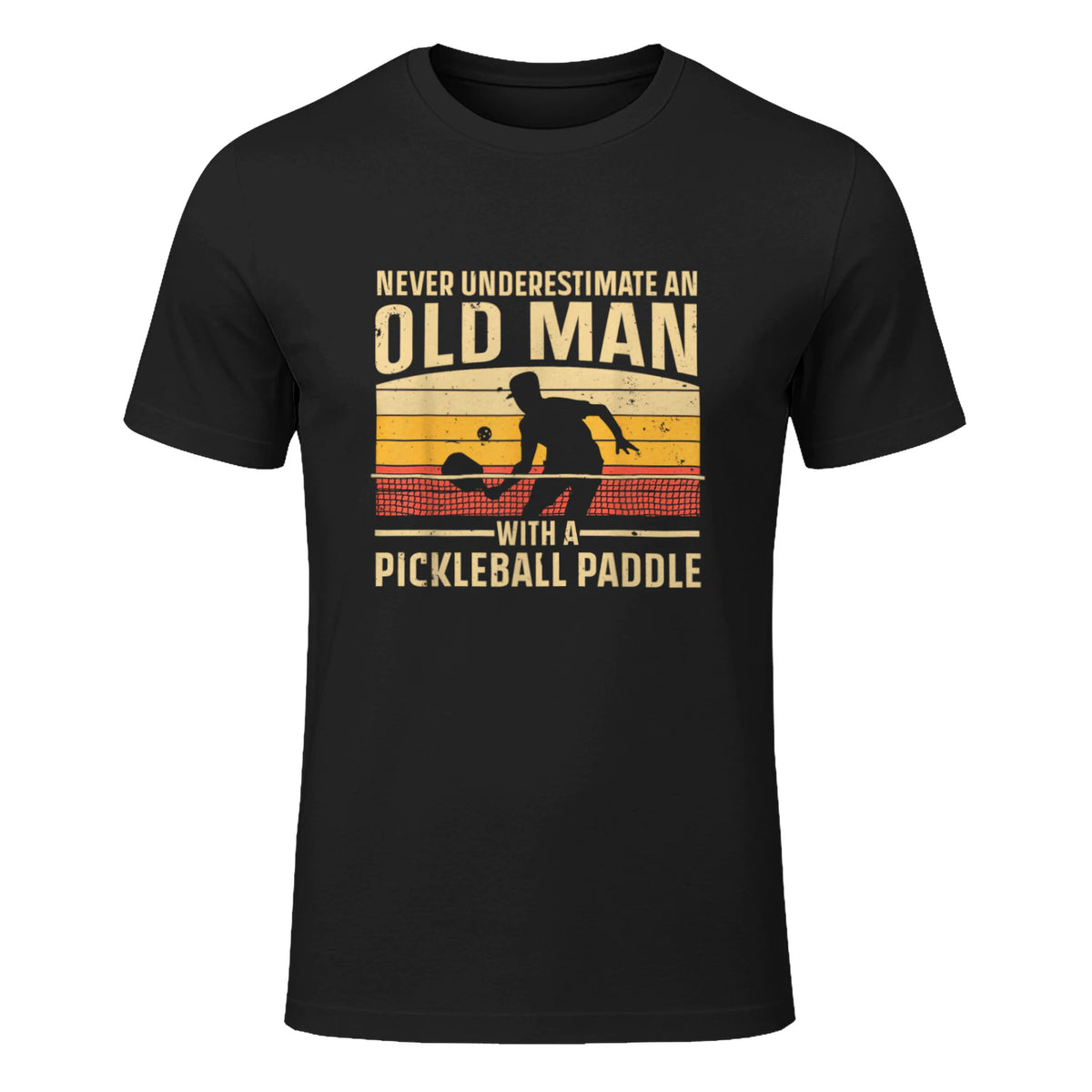 Cool Pickleball Art for Men Grandpa Paddle Pickleball Player T-Shirt in Black - front view