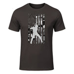 Baseball Player American Flag USA Camo Patriotic Graphic T-Shirt in Dark Chocolate - front view