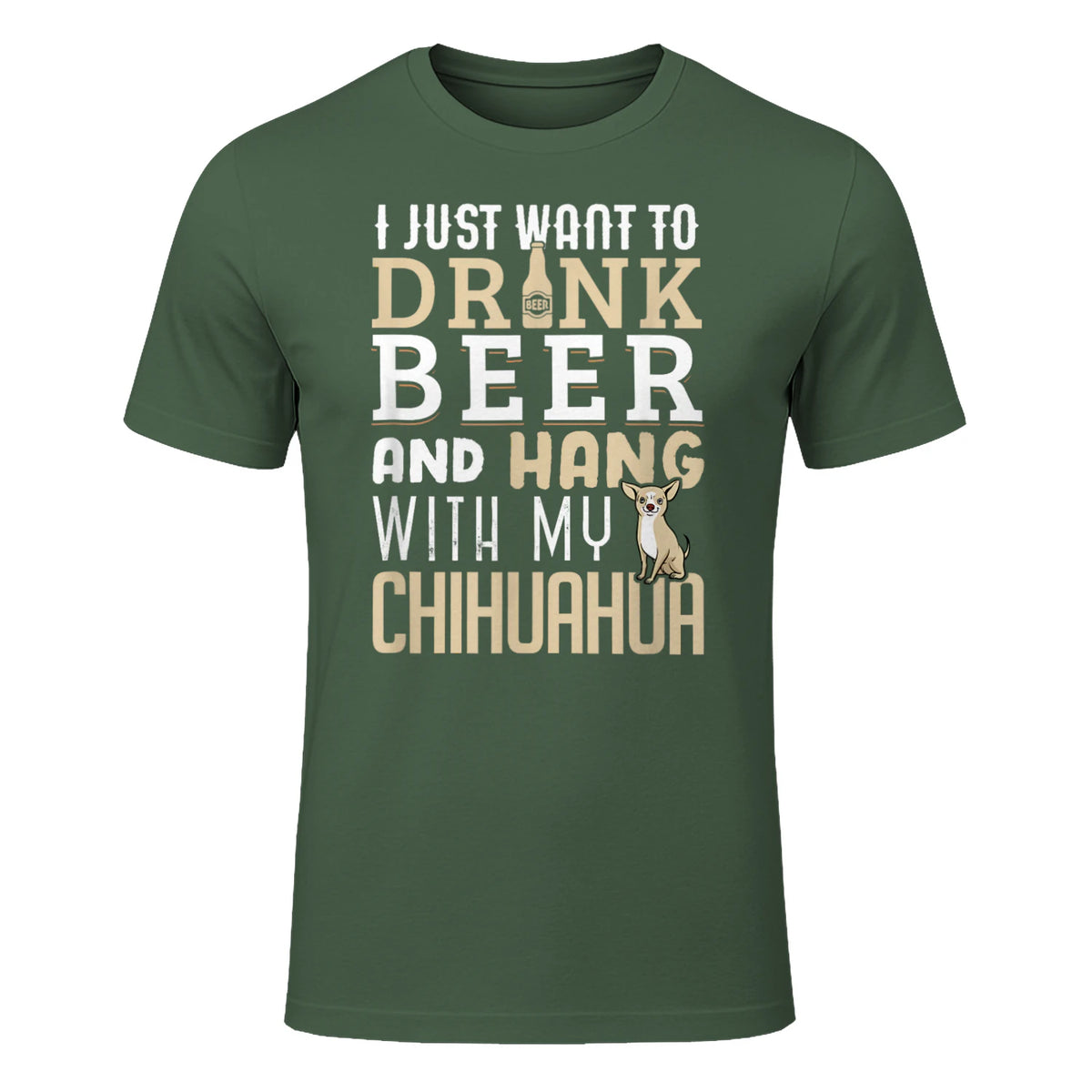 Drôle fête des pères amoureux des chiens Chihuahua Papa Shirt in Military Green - front view