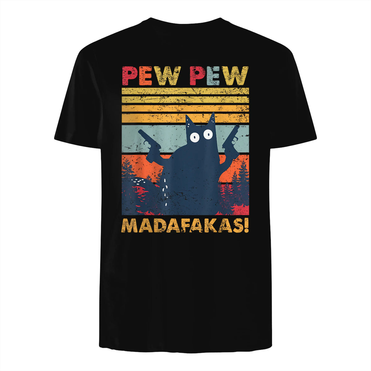 Pew Pew Madafakas Vintage verrückte Katze lustige Grafik in Black - back view