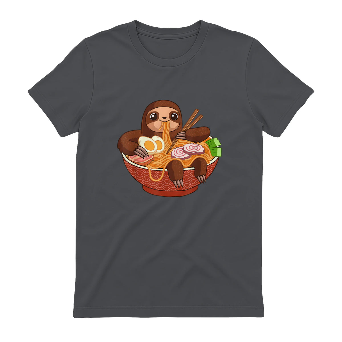 Kawaii Cute Anime Sloth Otaku Japanese Ramen Noodles in Charcoal - back view