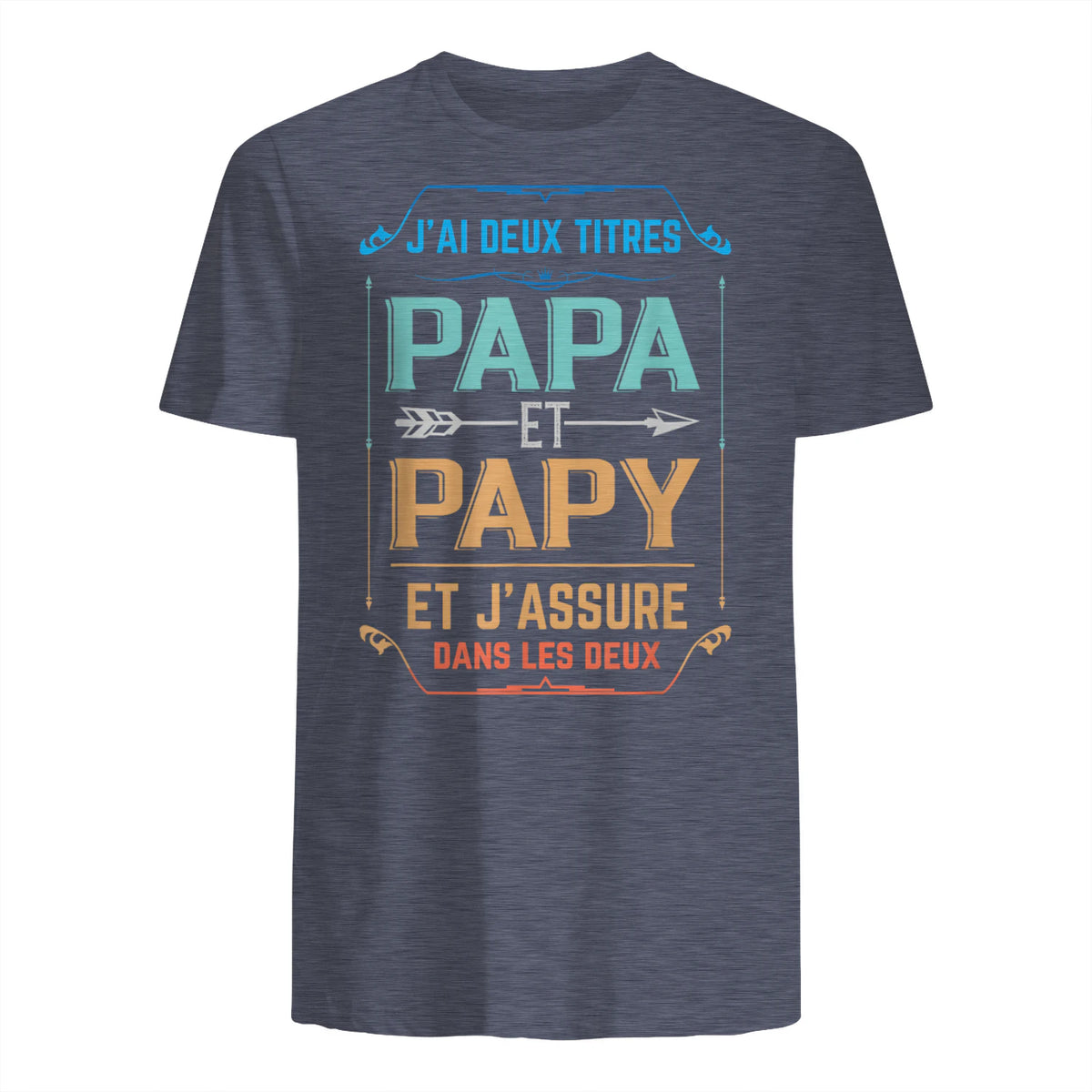 Deux Papa J'Ai et Papy Titres Grand Père in Heather Navy - back view