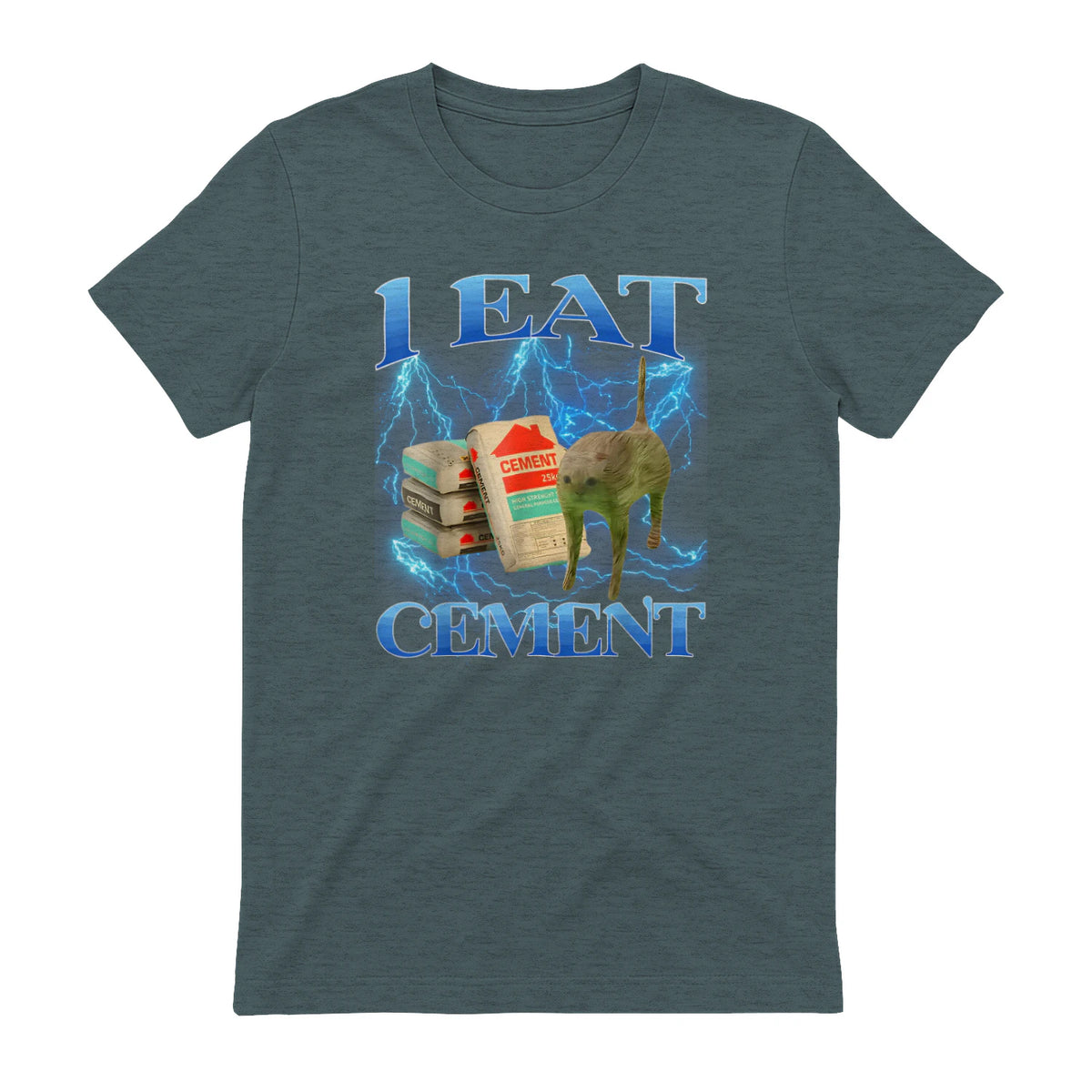 I Eat Cement Funny Cat Meme Internet Memes Funny Memes Gen-Z T-Shirt in Dark Heather - back view