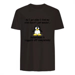 Funny silly penguin t-shirt mens ladies retirement gift in Dark Chocolate - back view