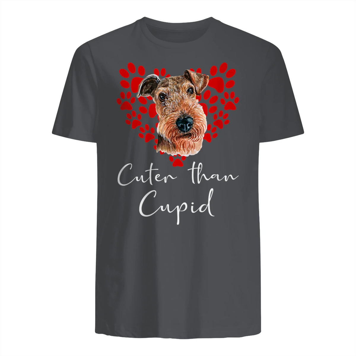 AIREDALE TERRIER Cuter Than Cupid Disant Saint Valentin in Charcoal - back view