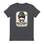 Autism Mom Life Messy Bun T-Shirt in Charcoal - back view