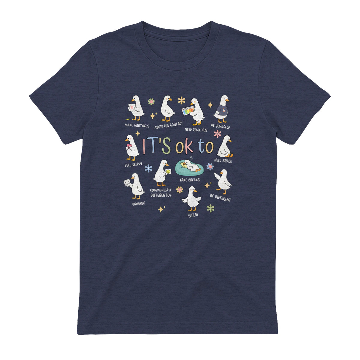 Funny It’s Ok to Be Different Autism Goose Teacher in Heather Navy - back view