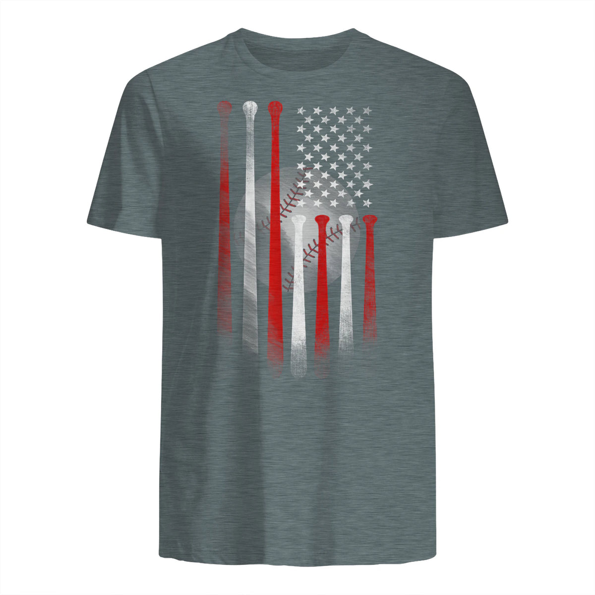 Vintage Baseball American Flag T-Shirt, Classic Fit Black Tee for Dad in Dark Heather - back view