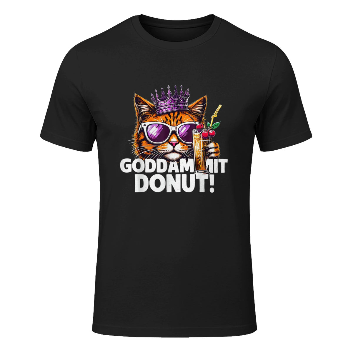Donut Princess Cat Meme Tee – Kawaii Funny Cartoon Style T-Shirt in Black - front view