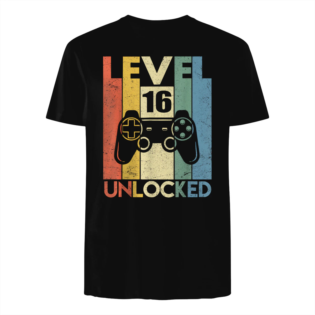 Level Sixteen Unlocked Video Gamer Birthday T-Shirt in Black - back view