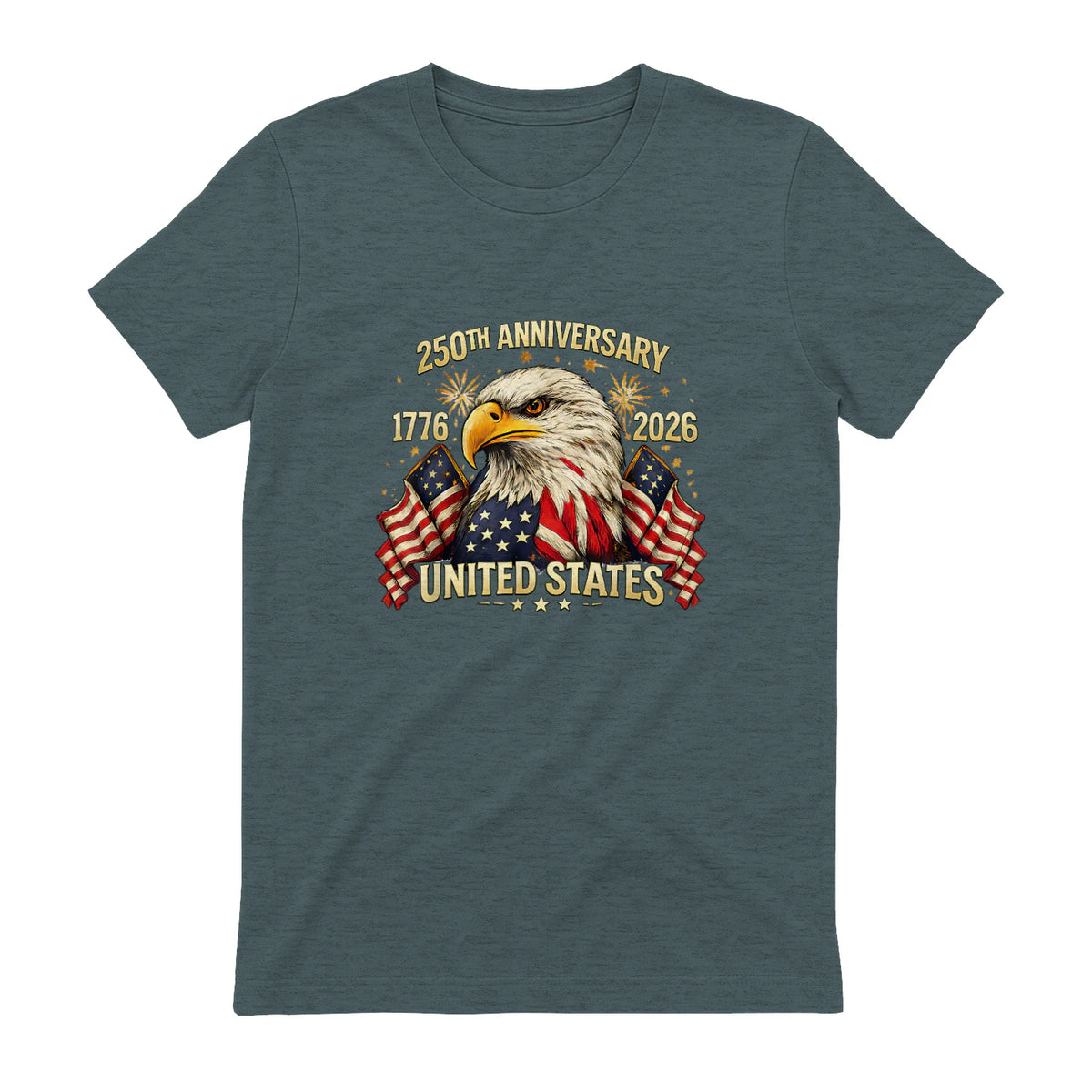 American Flag Anniversary T-Shirt in Dark Heather - back view