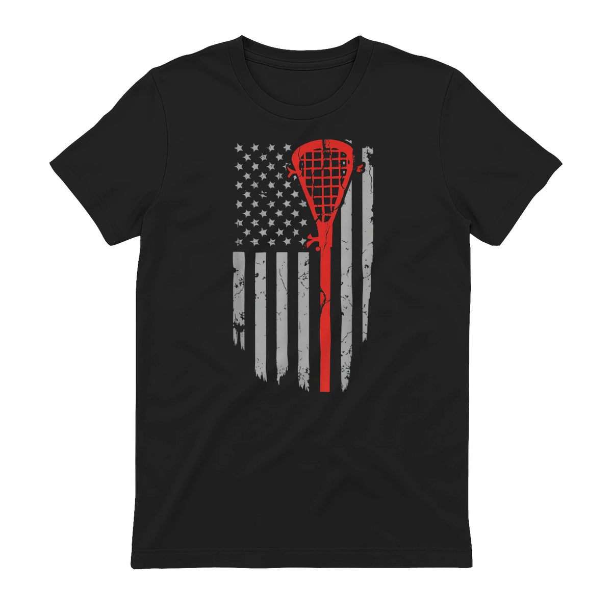 Vintage American Flag Lacrosse Youth Apparel, Boys Men USA T-Shirt in Black - back view
